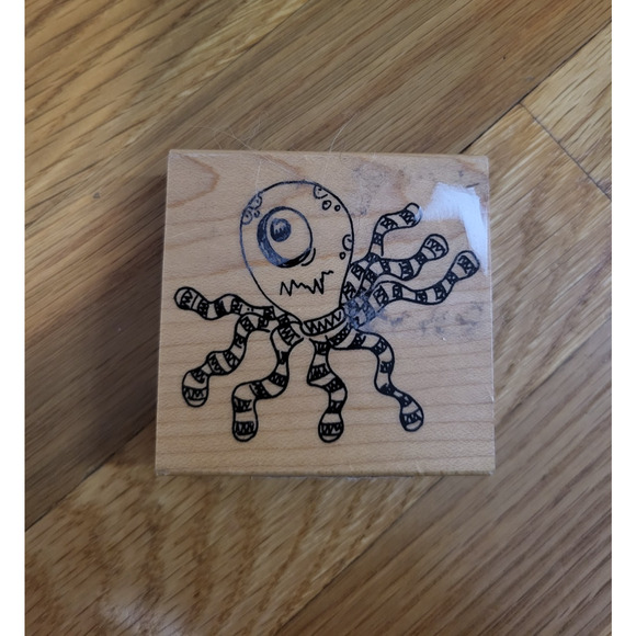 Octopus Creature Rubber Stamp – Doodle Style – Wood Block Stamp – Scrapbooking - Picture 1 of 3